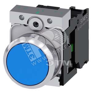 Кнопка плоская 22мм круглая 1NO металлическая глянцевая синяя винтовые клеммы