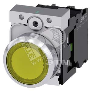 Кнопка плоская с подсветкой 22 мм круглая 1NO 230V AC круглая металлическая глянцевая желтая