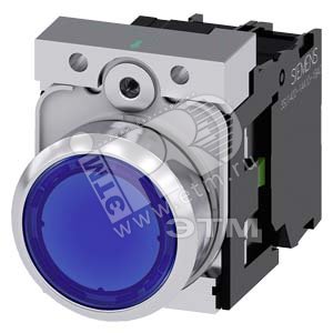 3SU1152-0AB50-1BA0 КНОПКА С ПОДСВЕТКОЙ, 22MM, КРУГЛАЯ, МЕТАЛЛИЧЕСКАЯ ГЛЯНЦЕВАЯ, СИНЯЯ, ПЛОСКАЯ КНОПК