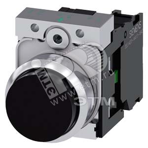 Кнопка выступающая 22мм круглая 1NO металлическая глянцевая чёрная винтовые клеммы