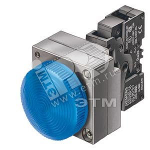 Кнопка круглая с подсветкой металлическая + встроенный светодиод 24V AC/DC зеленая с держателем с пружинными контактами - SIEMENS