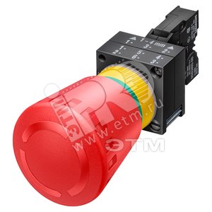 КОМПЛЕКТНОЕ УСТРОЙСТВО,  ROUND MUSHROOM PUSHBUTTON 40 MM WITH OUTWIT PROTECTION LATCHING WITH ROT. RESET, 1NC WITH EMERGENCY-STOP LABEL CAGE CLAMP TERMINAL - SIEMENS