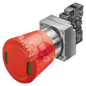 22MM METAL ROUND COMPLETE UNIT COMBINATION: EMERGEN.-STOP MUSHR.PUSHB. 40MM LATCH. C ROT.-TO-UNLATCH MECH. WITH YELLOW BACKING PLATE SCREW TERMINAL, 1NC WITH HOLDER RED INSCRIPTION: EMERGENCY STOP (3SB3603-1HR26) - SIEMENS