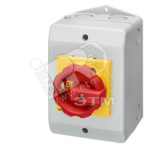MASTER/EMER. STOP SWITCH 3-ПОЛЮСА IU=63 P/AC-23A W. 400V=22KW SWITCH IN ISO HOUSING RED. MECHANISM RED-YELLOW PE TERMINAL MOUNTED ON SWITCH