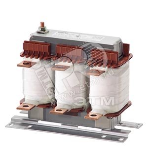 OUTPUT CHOKE. PHASES:3. UN1(V):480. ITHMAX 1(A) / F1(HZ):50 /87. F TAKT(KHZ):2. I LN (A):45. LN(MH):0,55. UK(%):5,4. TA/ISOKL:40 /B. IP00. TYPE OF TERMINALS:SCREW CONNECTION. EN 61558-2-20 >CHOKE< - SIEMENS
