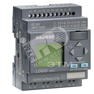 LOGO! 24C Логический модуль дисплей PU/I/O: 24V/24V/24V транзистор 8DI (4AI)/4DO память 200 блоков часы реального времени - SIEMENS