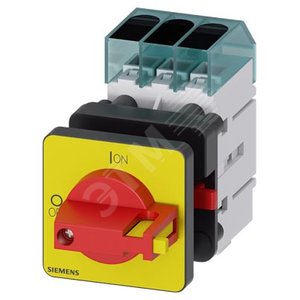 Выключатель главный трехполюсный, IU 32A рабочая коммутация при AC-23 A при 400В 11,5кВт фронт установка базовая установка с центральным отверстием 22,5мм ручка черный красный/желтый 48 x 48 мм