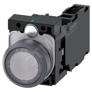 Кнопка с подсветкой, 22мм, круглая, пластик с металлическим фронтальным кольцом, прозрачная, плоская