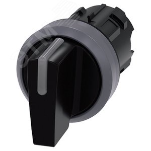 Переключатель рычажный с подсветкой, 22 мм, круглый, пластмасса с металлическим фронтальным кольцом, цвет черный, рычаг короткий, 3 положения переключателя I>O<II, нажатием на кнопку, угол переключения 2 x 45, 10-30 ч/12 ч/13-30 ч