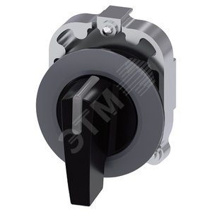 Переключатель рычажный с подсветкой, 30 мм, круглый, матовый металл, цвет черный, рукоятка, длинная,