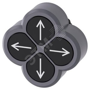 Выключатель кнопочный с четырьмя кнопками, 22 мм, круглый, пластмасса с металлическим фронтальным кольцом, цвет - черный, кнопки, плоский, Надпись Pfeil nach слева, справа, вверх и вниз