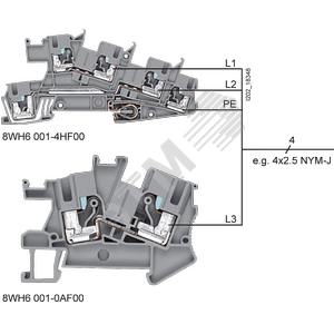 INSTA-TERMINALS PE,L,L 2,5 MM2, 5,2 MM WIDTH GREY (8WH6001-4HF00) - SIEMENS
