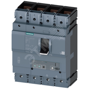 CIRCUIT BREAKER 3VA2 IEC FRAME 630 BREAKING CAPACITY CLASS H ICU=85KA @ 415 V 4-POLE, LINE PROTECTION ETU320, LI, IN=400A OVERLOAD PROTECTION IR=160A ...400A SHORT CIRCUIT PROTECTION II=1,5...12 X IN NEUTRAL PROTECTION ADJUSTABLE(OFF,50%,100%) B