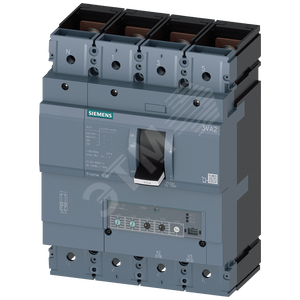 CIRCUIT BREAKER 3VA2 IEC FRAME 630 BREAKING CAPACITY CLASS M ICU=55KA @ 415 V 4-POLE, LINE PROTECTION ETU330, LIG, IN=630A OVERLOAD PROTECTION IR=250A ...630A SHORT CIRCUIT PROTECTION Ii=1,5...9x In NEUTRAL PROTECTION ADJUSTABLE(OFF,50%,100%) GR (3VA2463-5HM42-0AA0)