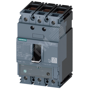 CIRCUIT BREAKER 3VA1 IEC FRAME 160 BREAKING CAPACITY CLASS M ICU=55KA @ 415 V 3-POLE, LINE PROTECTION TM240, ATAM, IN=63A OVERLOAD PROTECTION IR=44,1A ...63A SHORT CIRCUIT PROTECTION II=5...10 X IN CABLE CONNECTION SHUNT TRIP (STL) 110-127 V DC,