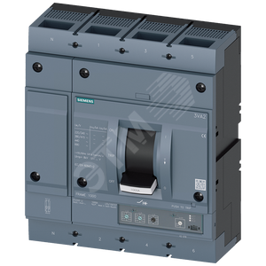 CIRCUIT BREAKER 3VA2 IEC FRAME 1000 BREAKING CAPACITY CLASS C ICU=110KA @ 415 V 4-POLE, LINE PROTECTION ETU320, LI, IN=800A OVERLOAD PROTECTION IR=320A ...800A SHORT CIRCUIT PROTECTION II=1,5...12 X IN NEUTRAL PROTECTION ADJUSTABLE(OFF,50%,100%)
