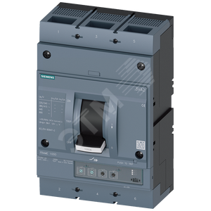 CIRCUIT BREAKER 3VA2 IEC FRAME 1000 BREAKING CAPACITY CLASS H Icu=85kA @ 415V 3-POLE, LINE PROTECTION ETU350, LSI, IN=800A OVERLOAD PROTECTION IR=320A ...800A SHORT CIRCUIT PROTECTION ISD=1,5... 10 X IR, II=12 X IN BUSBAR CONNECTION UNDERVOLTAGE - SIEMENS