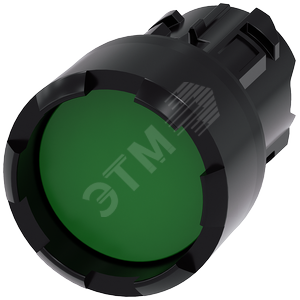 Актуатор кнопки, 22мм, круглый, пластик, кнопка зелёная с зубчатым выступающим фронтальным кольцом б