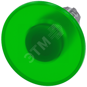 Актуатор грибовидной кнопки с возможностью подсветки, 22мм, круглый, глянцевый металл, кнопка зелёна