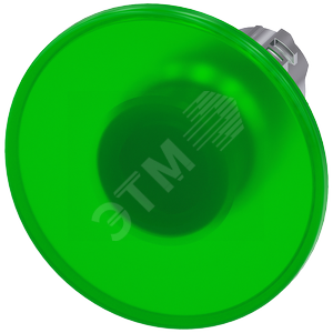 Актуатор грибовидной кнопки с возможностью подсветки, 22мм, круглый, глянцевый металл, кнопка зелёна