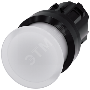 Актуатор грибовидной кнопки с возможностью подсветки, 22мм, круглый, пластик, кнопка белая, 30мм, бе