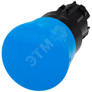 Актуатор грибовидной кнопки, 22мм, круглый, пластик, кнопка синяя, 40мм, подтверждение срабатывания