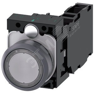 Кнопка с подсветкой, 22мм, круглая, пластик с металлическим фронтальным кольцом, прозрачная, плоская