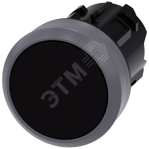 Актуатор кнопки, 22мм, круглый, пластик с металлическим фронтальным кольцом, кнопка чёрная плоская б