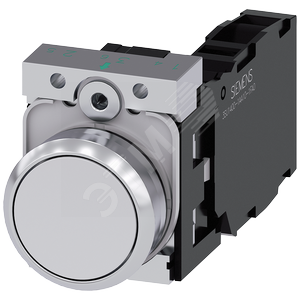 Кнопка, 22мм, круглая, металлическая глянцевая, белая, плоская кнопка, контакты мгновенного действия