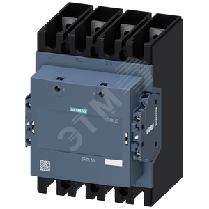 Силовой контактор AC-1 275 A Tu= 40 °C, 4-полюсн., Ue 1000 В 250–500 В DC, 0,8–1,1 Uc 250–500 В AC, 50/60 Гц 0,85–1,1 Uc Подключение основной цепи тока: шина Вспомогательная цепь/цепь управления: Винт