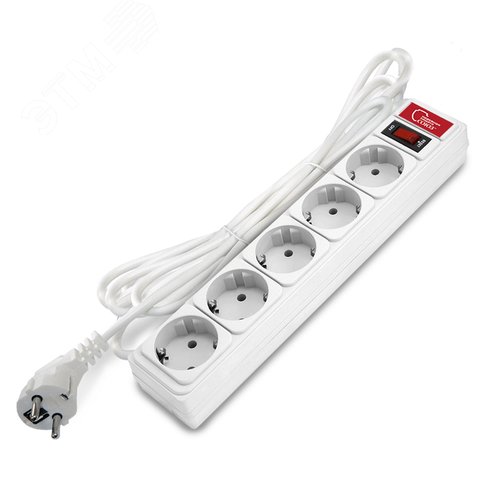 Сетевой фильтр ''СОЮЗ'' ПВС 3*0,75 5гн., 3м, выкл ючатель с индикацией, с/з, белый, премиум упаковка