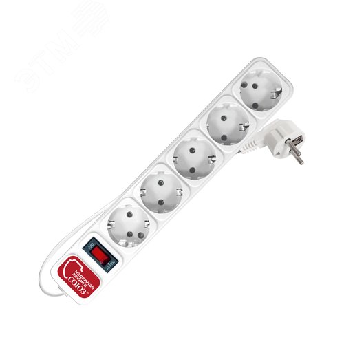 Сетевой фильтр ''СОЮЗ'' ПВС 3*0,75 5гн., 3м, выкл ючатель с индикацией, с/з, белый, премиум упаковка 2