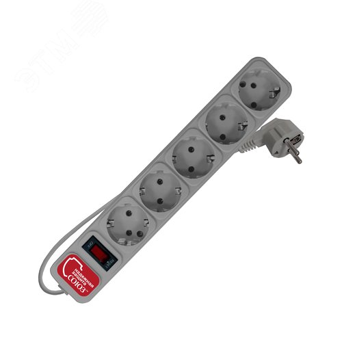 Фильтр сетевой СОЮЗ ПВС 3*0,75 5 гнезд, выключатель с индикацией, с заземлением, серый 3м 2