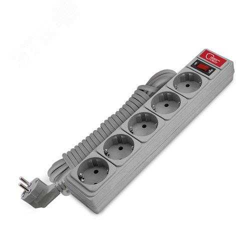 Фильтр сетевой СОЮЗ ПВС 3*0,75 5 гнезд, выключатель с индикацией, с заземлением, серый 5м