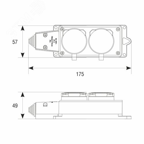 Колодка 2-х местная однофазная с заглушками КОМПАКТ с/з каучук 16А 250В IP44 синий цвет еврослот - фото 6