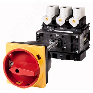 P5-160/V/SVB,  Главный выключатель 3P 160A , красно-желтая ручка , запираемый , заднее крепление - EATON