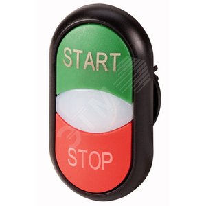 Двойная кнопка с сигнальной лампой с обозначением START, STOP, цвет белый/черный,  M22-DDL-WS-GB1/GB0 - EATON