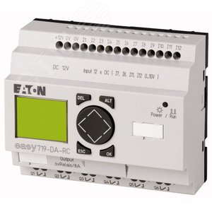 Программируемое реле 12VDC, цифровые,  12 DI (4 могут использоваться как как аналог.), 6DO, реле 10А, дисплей+клавиатура, часы реального времени,  EASY719-DA-RC10 - EATON