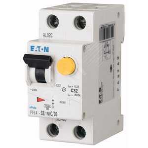 Выключатель автоматический дифференциальный 32/0,03А кривая отключения С 1+N полюсов отключающая способность 4,5 кА PFL4-32/1N/C/003