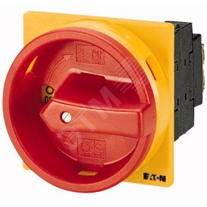 T0-1-102/EA/SVB,  Главный выключатель , 2P, Ie = 12A , красно-желтая ручка , 0-1, 90 °,  переднее кр - EATON