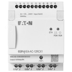 Программируемое реле 100/240V AC/DC, цифровые 8 DI, 4DO, реле 8А, часы реального времени, Ethernet RJ45 - EATON
