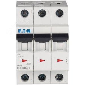 PL6-D16/3  Выключатель автоматический 16А, кривая отключения D, 3 полюса, откл. способность 6 кА