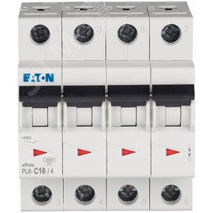 Выключатель автоматический 16А кривая отключения C 4 полюс отключающая способность 6 кА PL6-C16/4 (166519)