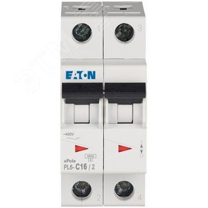 PL6-C16/2  Выключатель автоматический 16А, кривая отключения С, 2 полюса, откл. способность 6 кА