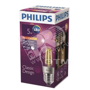 Лампа светодиодная LED 5(50)Вт Е27 2700К P45 прозрачный шар дим филамент (929001227608) - Philips