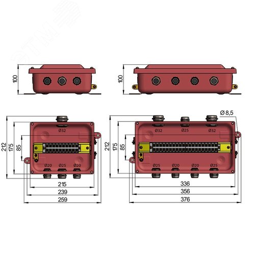 Коробка монтажная КМ 43-10 У3 IP43 ступенчатый ПВХ ввод ГОФРОМАТИК 3