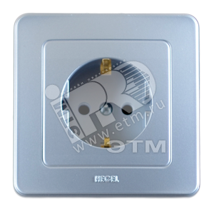 Розетка скрытая с заземлением со шторками серебро