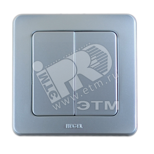 Выключатель двухклавишный скрытый серебро 16А