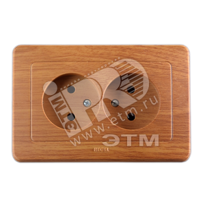 Розетка двойная скрытая со шторками дуб