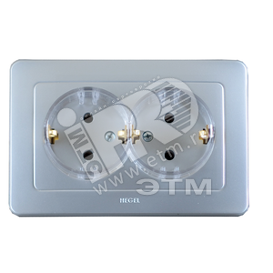 Розетка двойная скрытая с заземлением (стакан) серебро